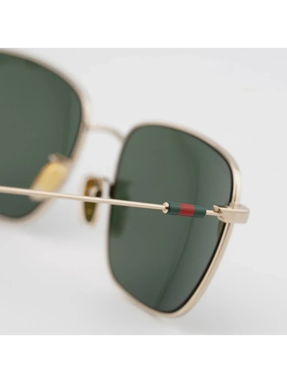 Gucci GG2097SK 002 Sunglasses Gold Square Frame, Green Lenses